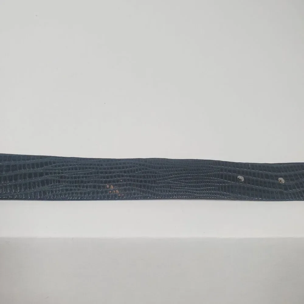 Vintage The Ritz Women's Blue Croc Embossed Leather Belt Art Deco Silver Buckle